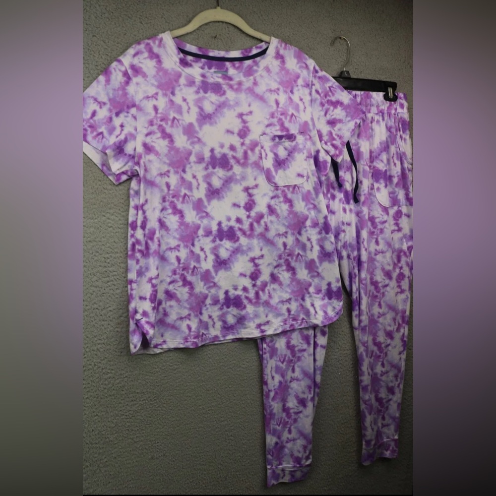 JANE AND BLEECKER Womens Purple Tie Dye Pajamas Small Pockets Drawstring